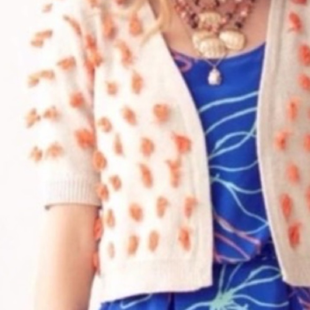 Anthropologie Sparrow Pom Pom Cream Sweater with Orange tassel medium - Picture 3 of 5